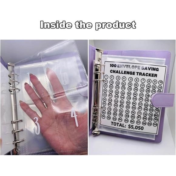 100 Envelope Challenge Binder Savings Book with Cash Envelopes - Picture 3 of 7